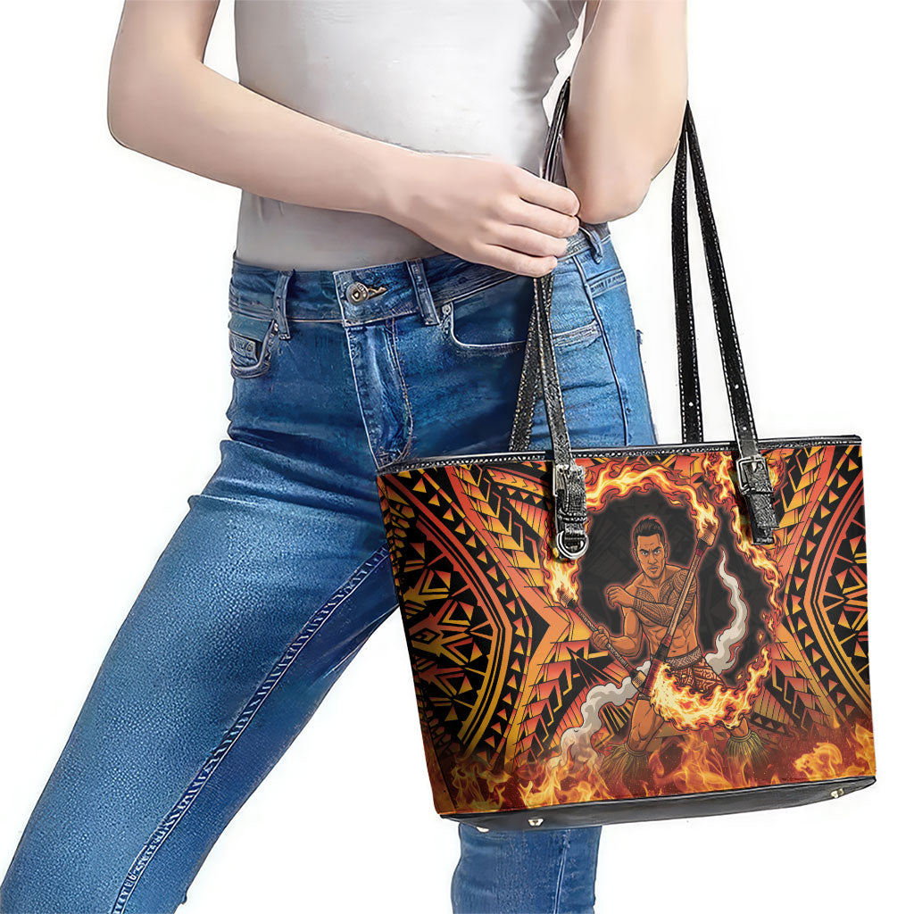 Samoa Siva Afi Dance Fireknife Leather Tote Bag Samoan Tribal Motif Dancing in the Fire LT9 - Polynesian Pride