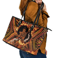 Samoa Siva Afi Dance Fireknife Leather Tote Bag Samoan Tribal Motif Dancing in the Fire LT9 - Polynesian Pride