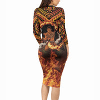 Samoa Siva Afi Dance Fireknife Long Sleeve Bodycon Dress Samoan Tribal Motif Dancing in the Fire LT9 - Polynesian Pride