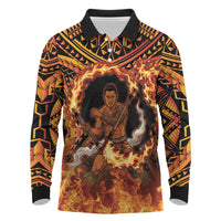 Samoa Siva Afi Dance Fireknife Long Sleeve Polo Shirt Samoan Tribal Motif Dancing in the Fire LT9 Red - Polynesian Pride