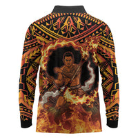 Samoa Siva Afi Dance Fireknife Long Sleeve Polo Shirt Samoan Tribal Motif Dancing in the Fire LT9 - Polynesian Pride