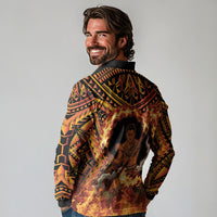 Samoa Siva Afi Dance Fireknife Long Sleeve Polo Shirt Samoan Tribal Motif Dancing in the Fire LT9 - Polynesian Pride