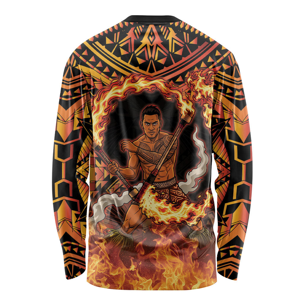 Samoa Siva Afi Dance Fireknife Long Sleeve Shirt Samoan Tribal Motif Dancing in the Fire LT9 - Polynesian Pride