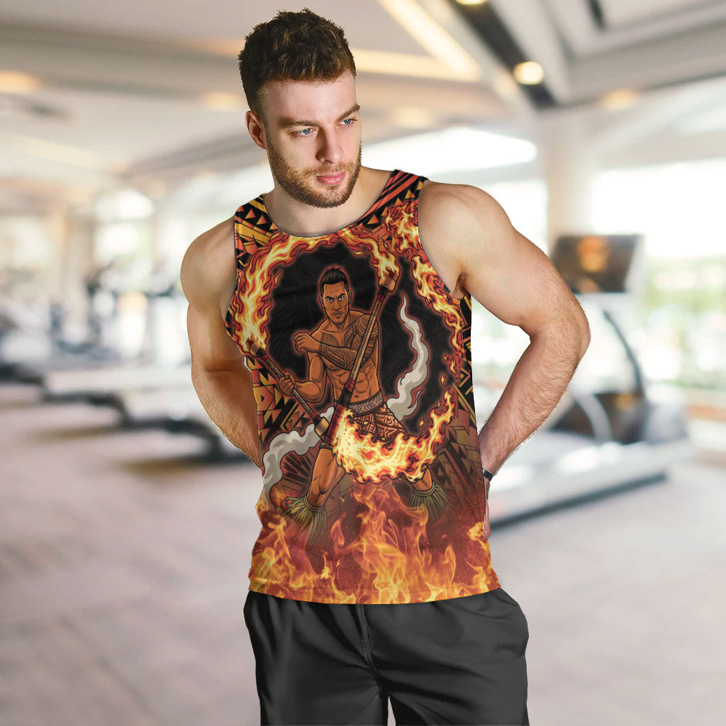 Samoa Siva Afi Dance Fireknife Men Tank Top Samoan Tribal Motif Dancing in the Fire LT9 Red - Polynesian Pride