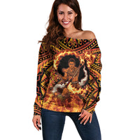 Samoa Siva Afi Dance Fireknife Off Shoulder Sweater Samoan Tribal Motif Dancing in the Fire LT9 Women Red - Polynesian Pride