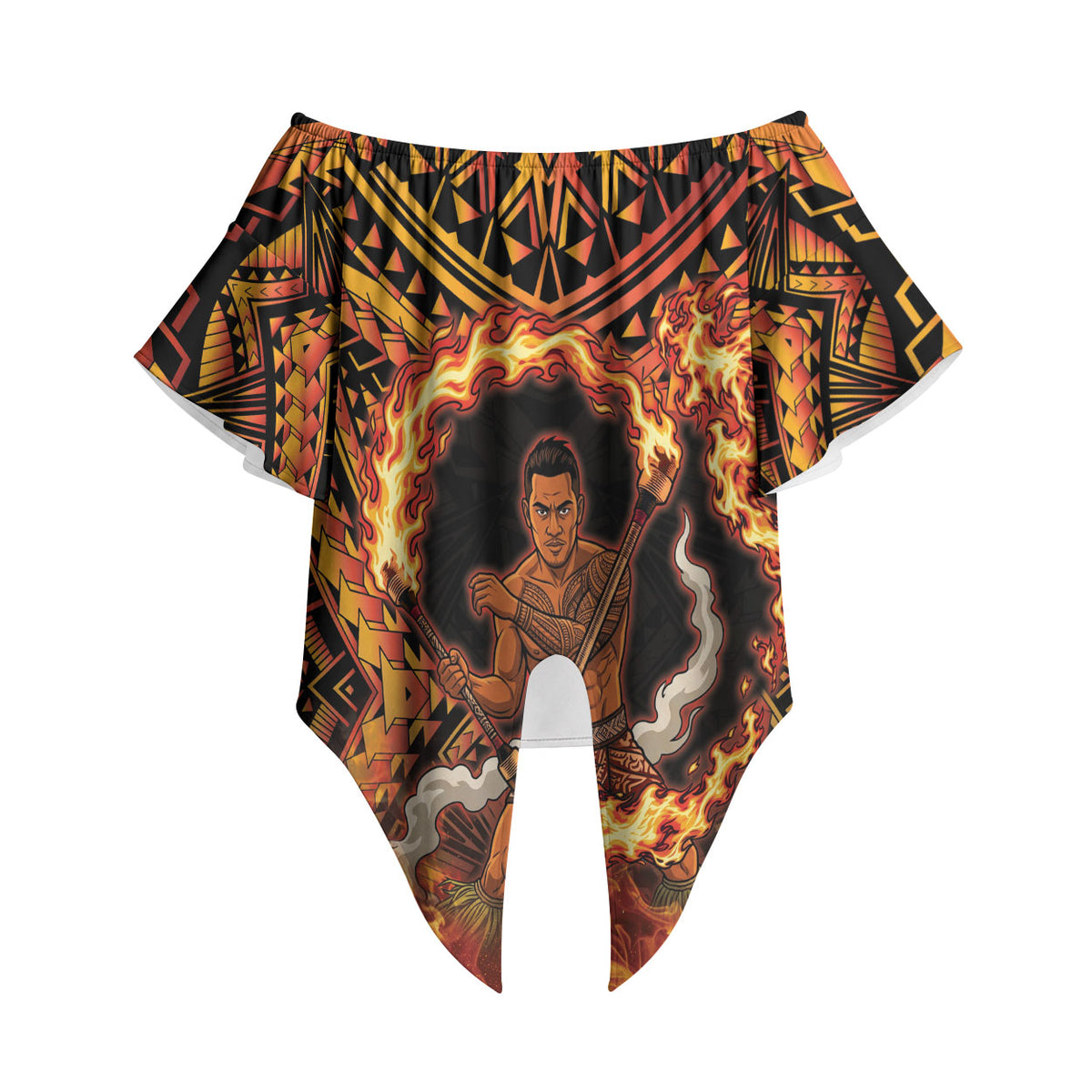 Samoa Siva Afi Dance Fireknife Off Shoulder Wrap Waist Top Samoan Tribal Motif Dancing in the Fire LT9 Red - Polynesian Pride