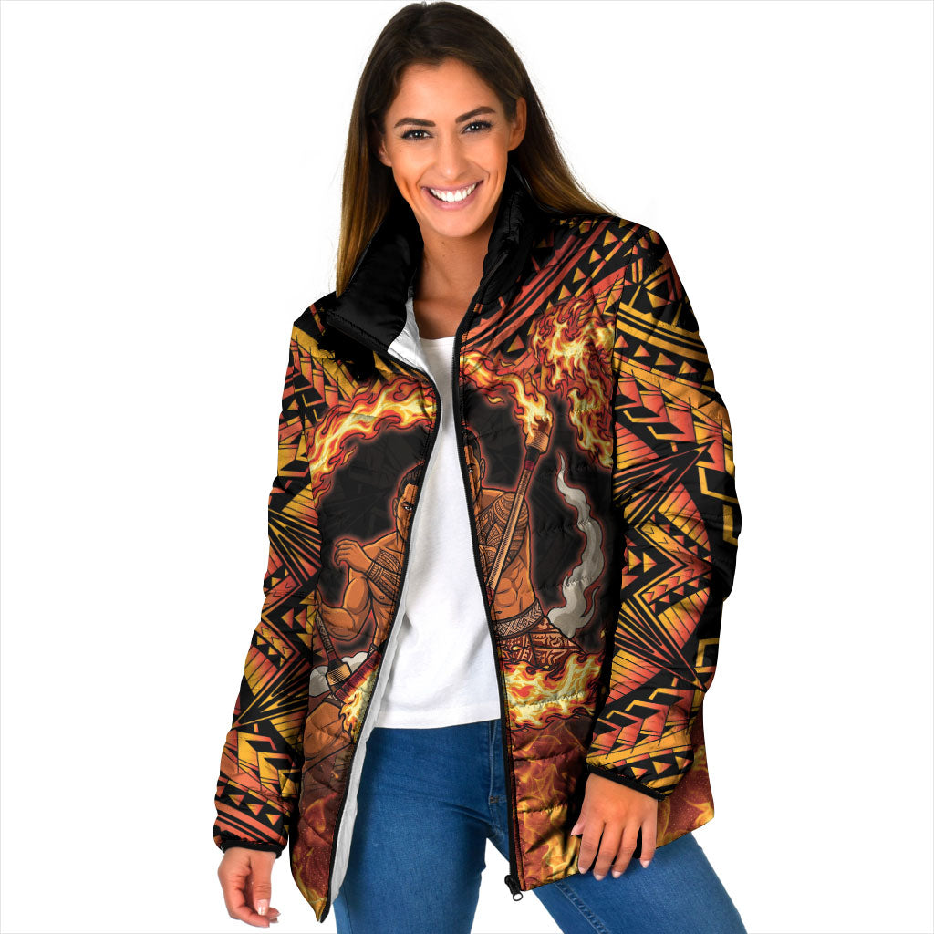 Samoa Siva Afi Dance Fireknife Padded Jacket Samoan Tribal Motif Dancing in the Fire LT9 Women Red - Polynesian Pride