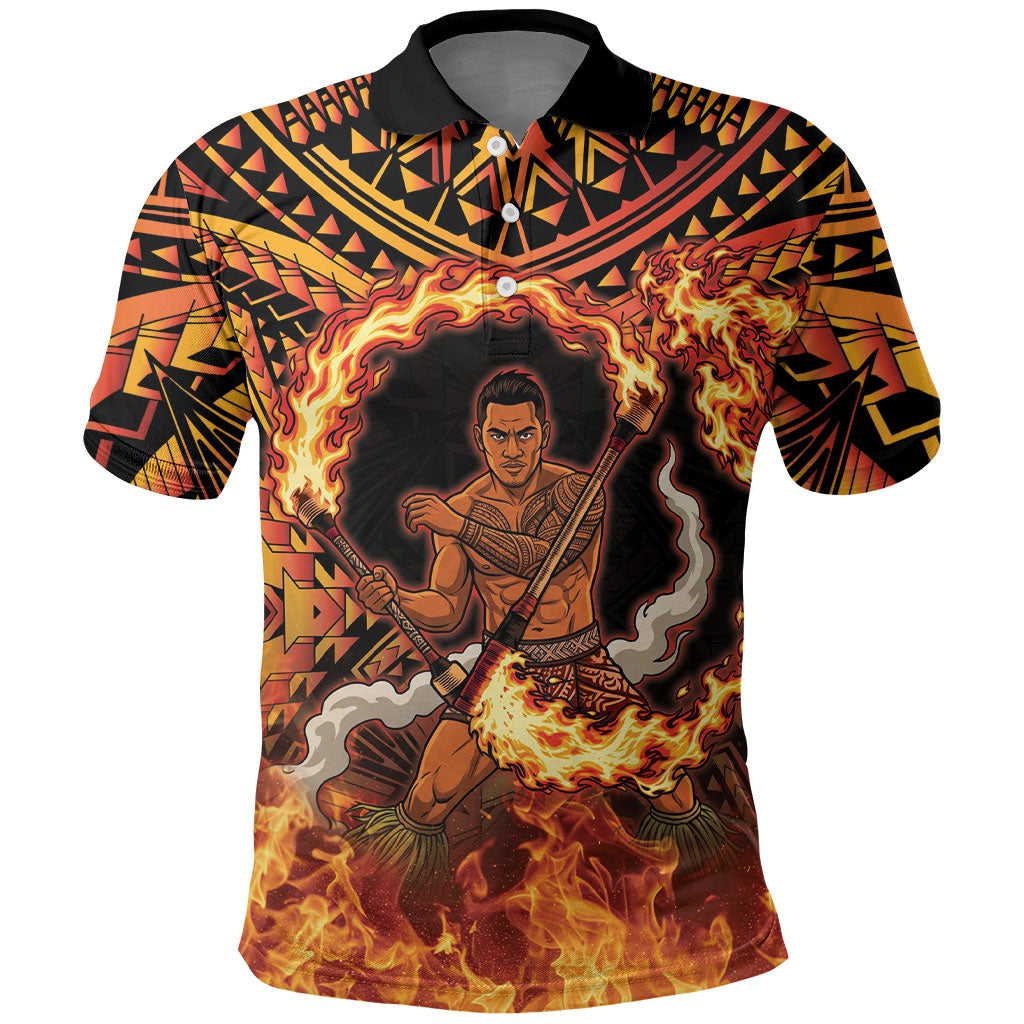 Samoa Siva Afi Dance Fireknife Polo Shirt Samoan Tribal Motif Dancing in the Fire LT9 Red - Polynesian Pride