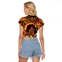 Samoa Siva Afi Dance Fireknife Raglan Cropped T Shirt Samoan Tribal Motif Dancing in the Fire LT9 - Polynesian Pride