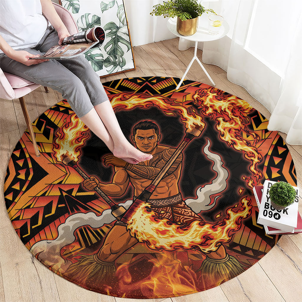 Samoa Siva Afi Dance Fireknife Round Carpet Samoan Tribal Motif Dancing in the Fire LT9 - Polynesian Pride