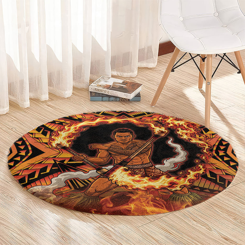Samoa Siva Afi Dance Fireknife Round Carpet Samoan Tribal Motif Dancing in the Fire LT9 - Polynesian Pride