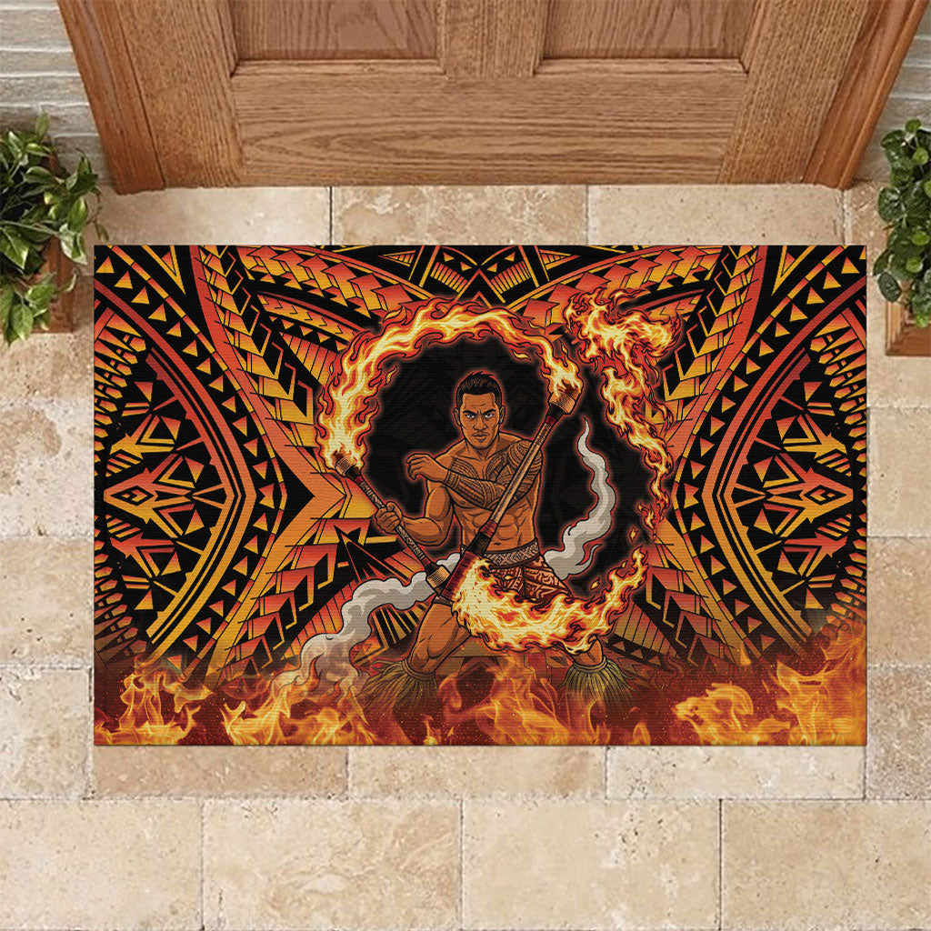 Samoa Siva Afi Dance Fireknife Rubber Doormat Samoan Tribal Motif Dancing in the Fire LT9 Red - Polynesian Pride