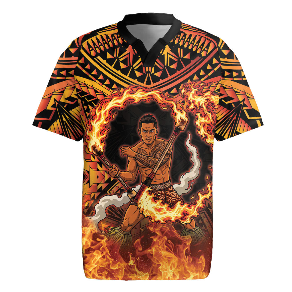 Samoa Siva Afi Dance Fireknife Rugby Jersey Samoan Tribal Motif Dancing in the Fire LT9 Red - Polynesian Pride
