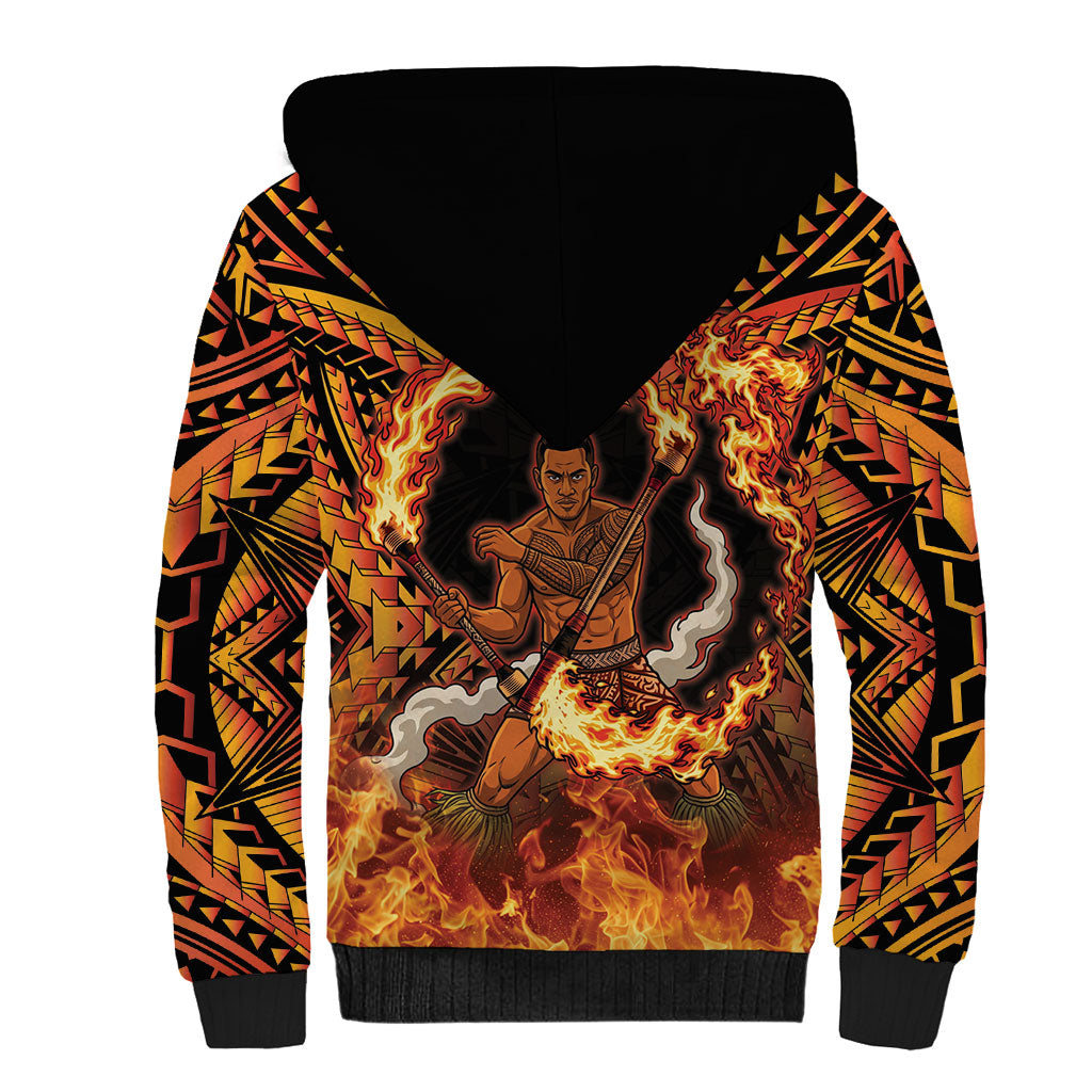 Samoa Siva Afi Dance Fireknife Sherpa Hoodie Samoan Tribal Motif Dancing in the Fire LT9 - Polynesian Pride