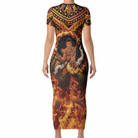 Samoa Siva Afi Dance Fireknife Short Sleeve Bodycon Dress Samoan Tribal Motif Dancing in the Fire LT9 - Polynesian Pride