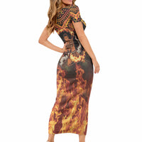Samoa Siva Afi Dance Fireknife Short Sleeve Bodycon Dress Samoan Tribal Motif Dancing in the Fire LT9 - Polynesian Pride