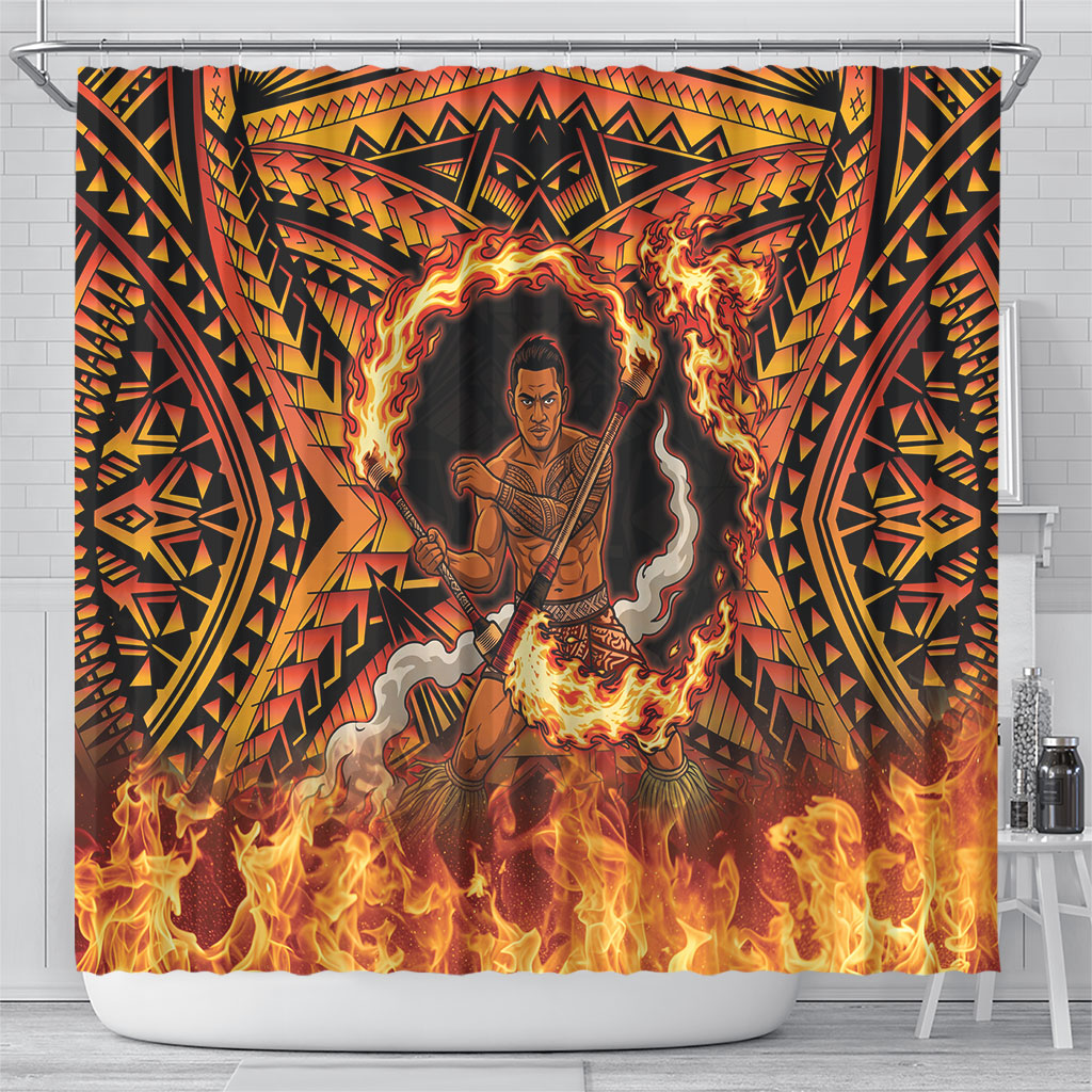 Samoa Siva Afi Dance Fireknife Shower Curtain Samoan Tribal Motif Dancing in the Fire LT9 - Polynesian Pride