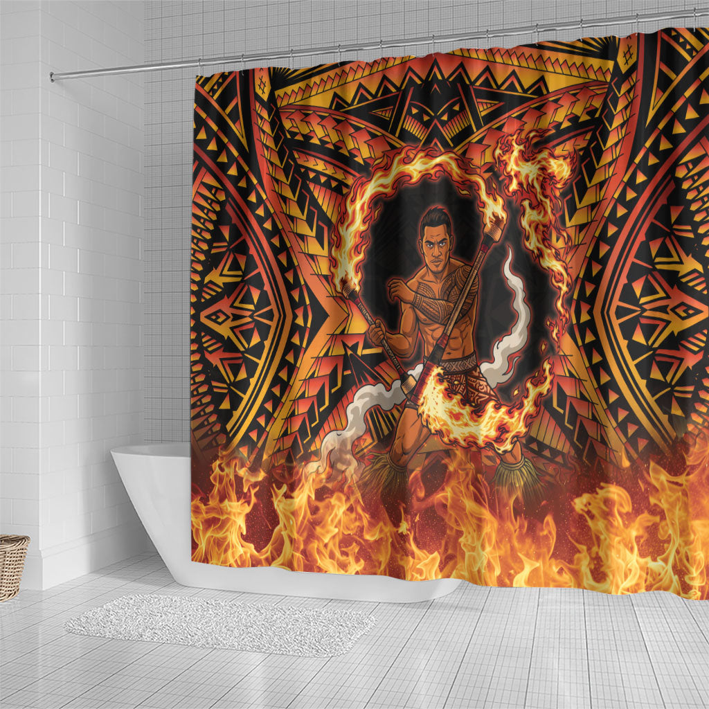 Samoa Siva Afi Dance Fireknife Shower Curtain Samoan Tribal Motif Dancing in the Fire LT9 - Polynesian Pride