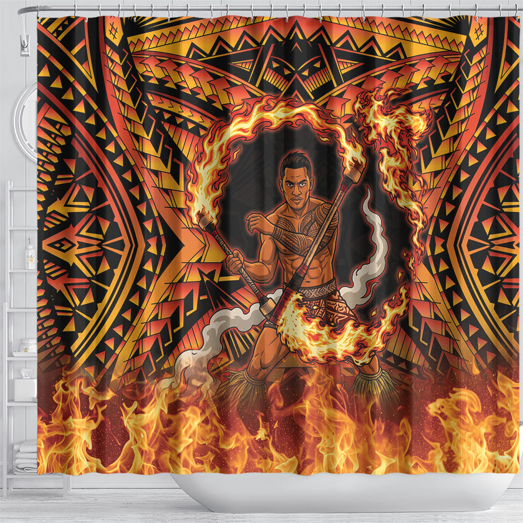 Samoa Siva Afi Dance Fireknife Shower Curtain Samoan Tribal Motif Dancing in the Fire LT9 - Polynesian Pride