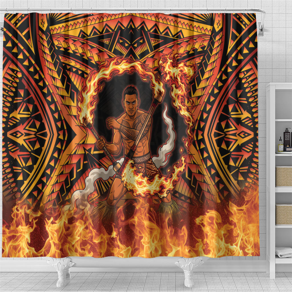 Samoa Siva Afi Dance Fireknife Shower Curtain Samoan Tribal Motif Dancing in the Fire LT9 - Polynesian Pride
