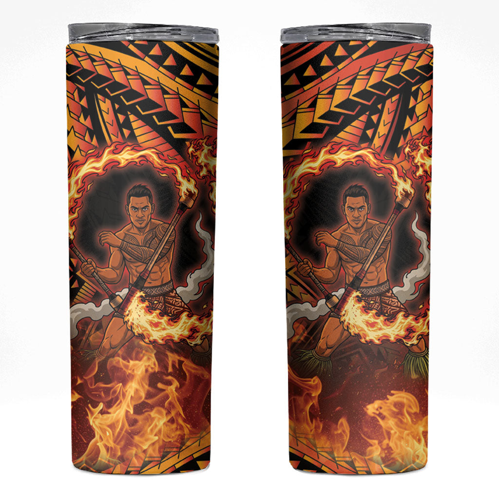 Samoa Siva Afi Dance Fireknife Skinny Tumbler Samoan Tribal Motif Dancing in the Fire LT9 Red - Polynesian Pride