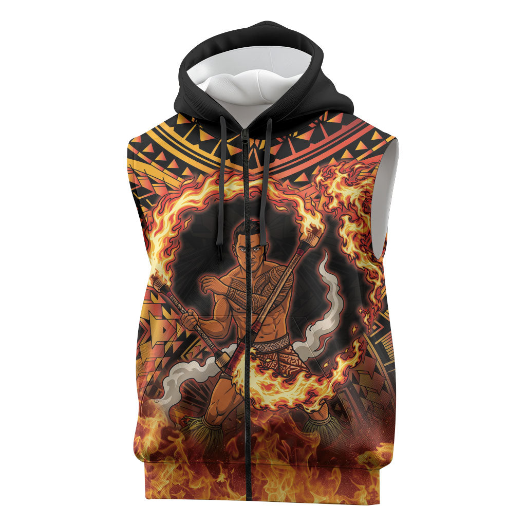 Samoa Siva Afi Dance Fireknife Sleeveless Zip Hoodie Samoan Tribal Motif Dancing in the Fire LT9 Red - Polynesian Pride