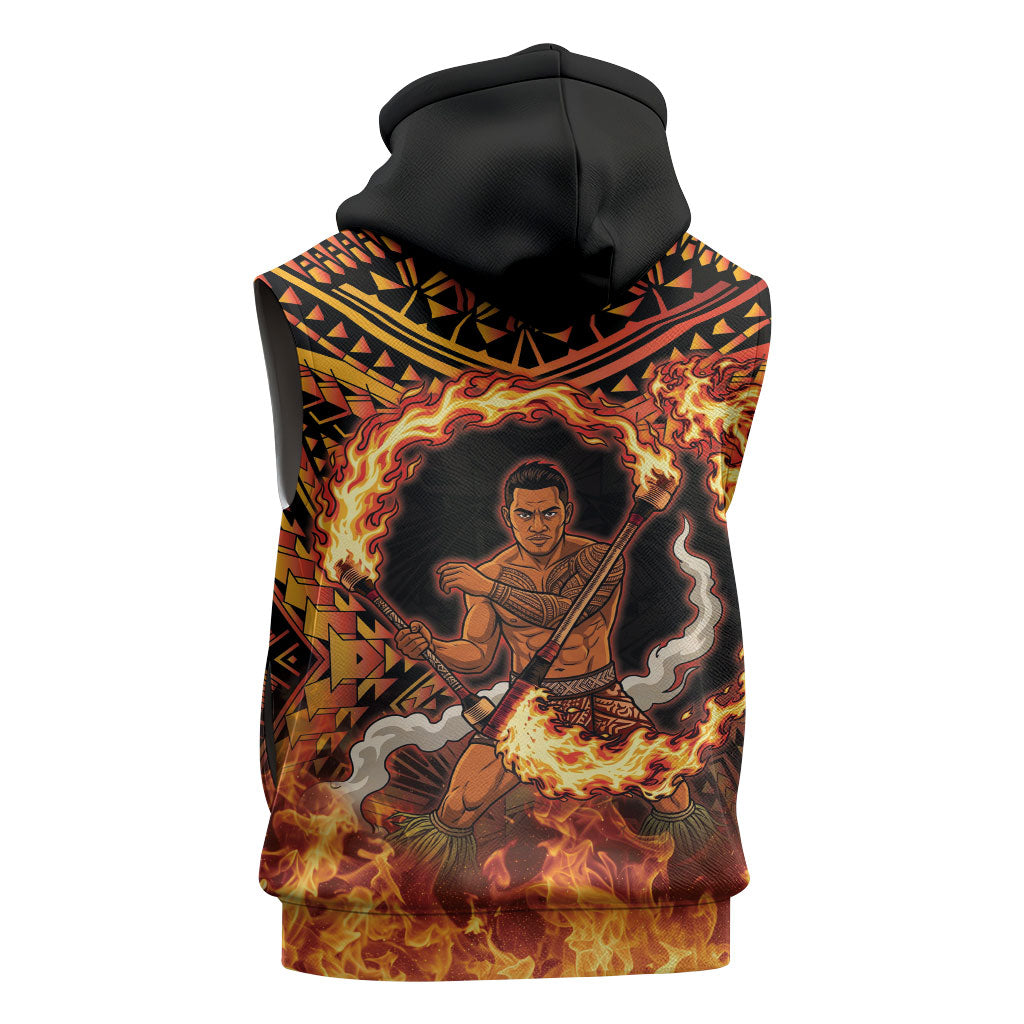 Samoa Siva Afi Dance Fireknife Sleeveless Zip Hoodie Samoan Tribal Motif Dancing in the Fire LT9 - Polynesian Pride