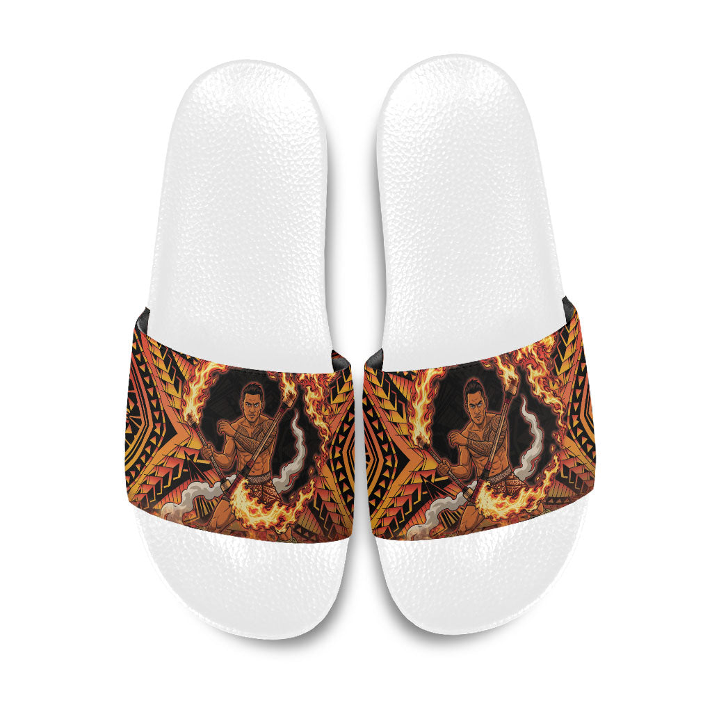 Samoa Siva Afi Dance Fireknife Slide Sandals Samoan Tribal Motif Dancing in the Fire LT9 Red - Polynesian Pride