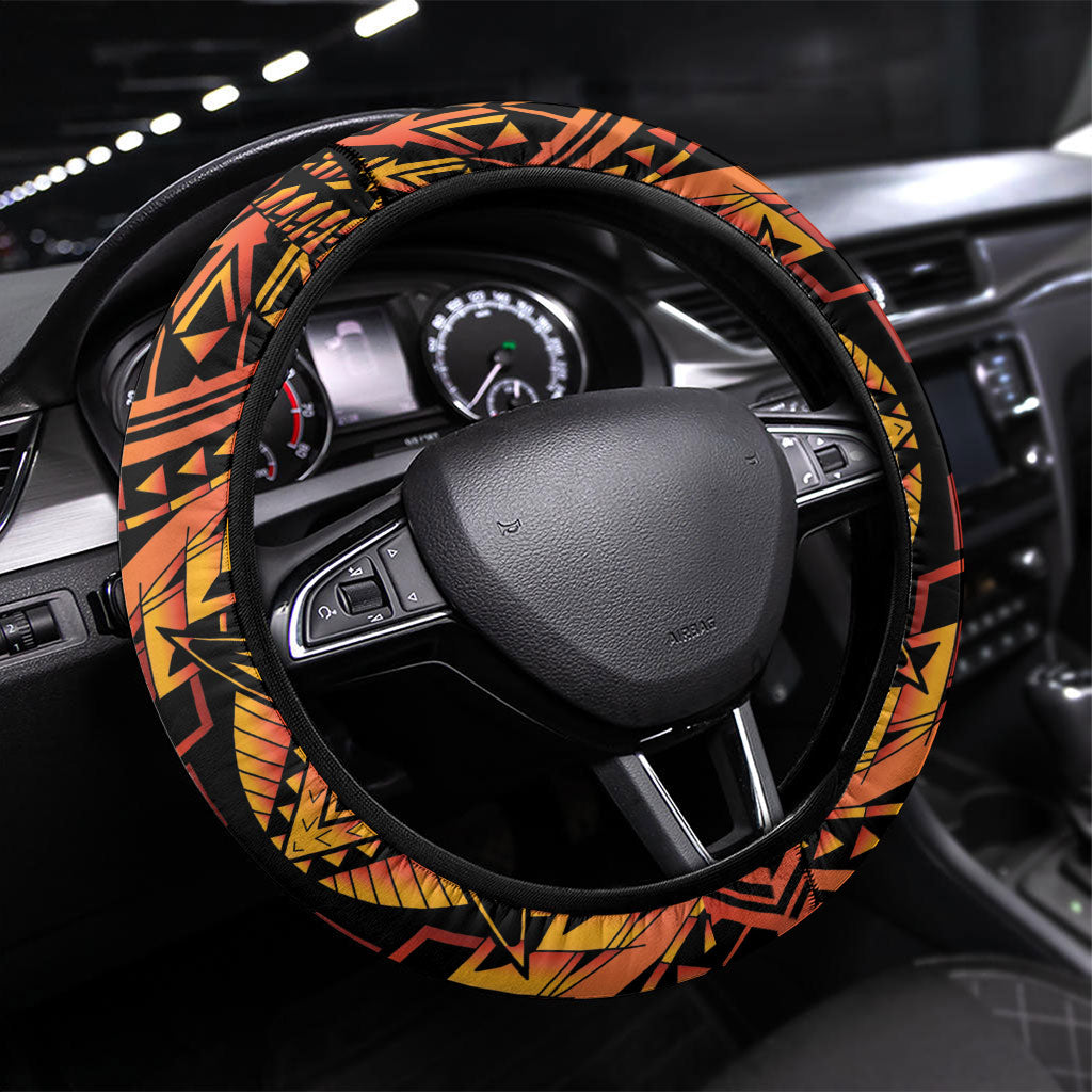 Samoa Siva Afi Dance Fireknife Steering Wheel Cover Samoan Tribal Motif Dancing in the Fire LT9 Universal Fit Red - Polynesian Pride