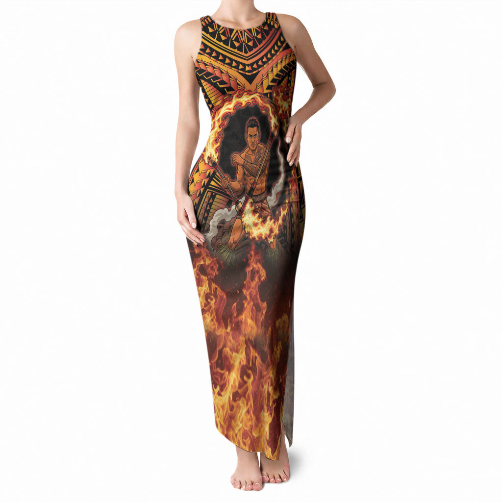 Samoa Siva Afi Dance Fireknife Tank Maxi Dress Samoan Tribal Motif Dancing in the Fire LT9 Women Red - Polynesian Pride