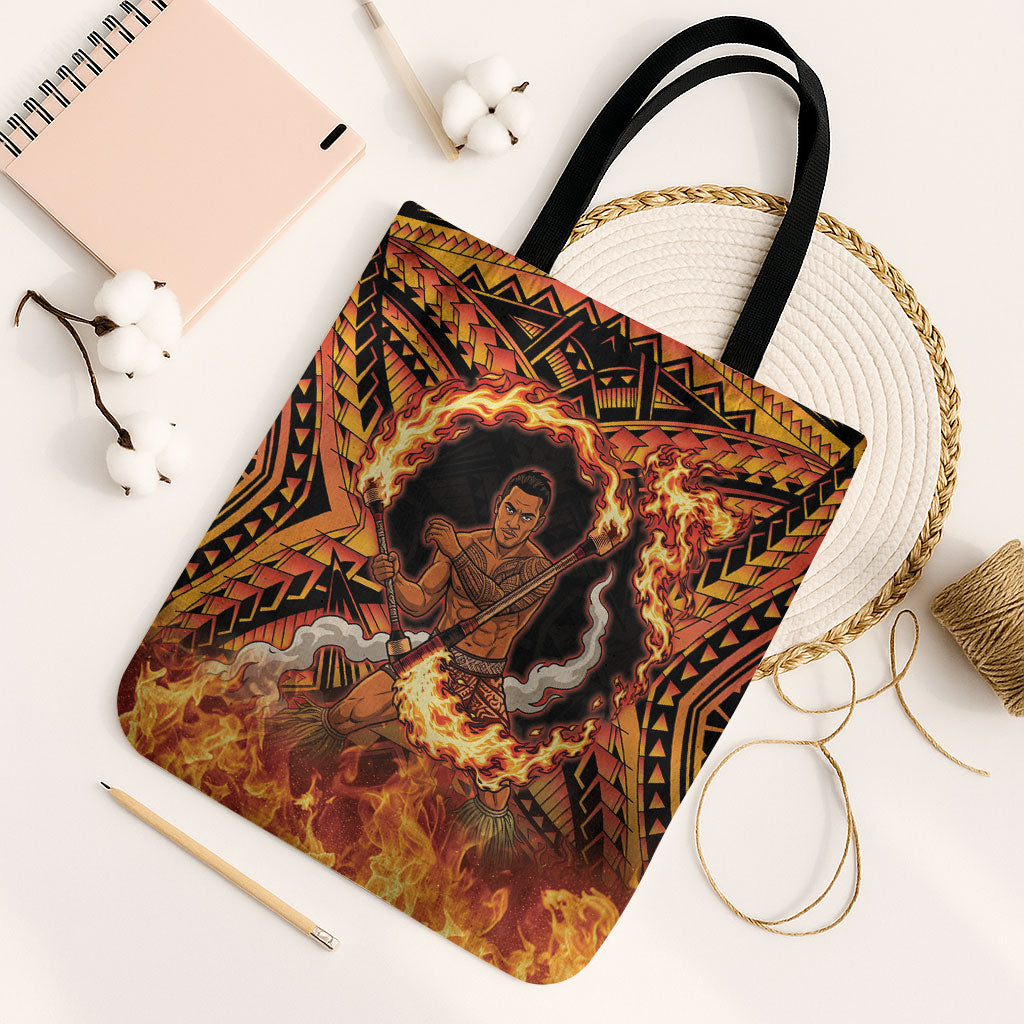 Samoa Siva Afi Dance Fireknife Tote Bag Samoan Tribal Motif Dancing in the Fire LT9 Black Strap One Size Red - Polynesian Pride