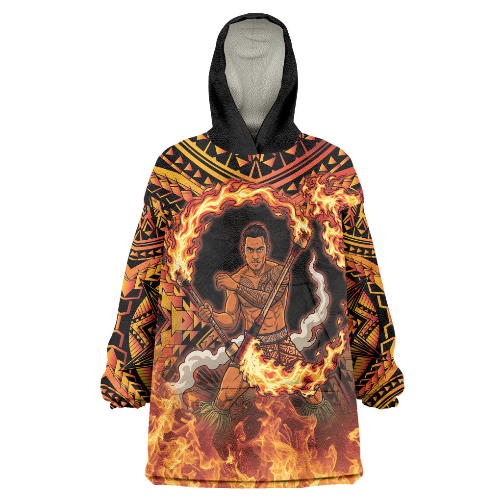 Samoa Siva Afi Dance Fireknife Wearable Blanket Hoodie Samoan Tribal Motif Dancing in the Fire LT9 One Size Red - Polynesian Pride