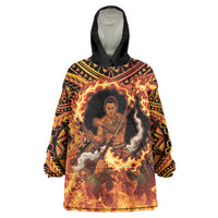 Samoa Siva Afi Dance Fireknife Wearable Blanket Hoodie Samoan Tribal Motif Dancing in the Fire LT9 One Size Red - Polynesian Pride
