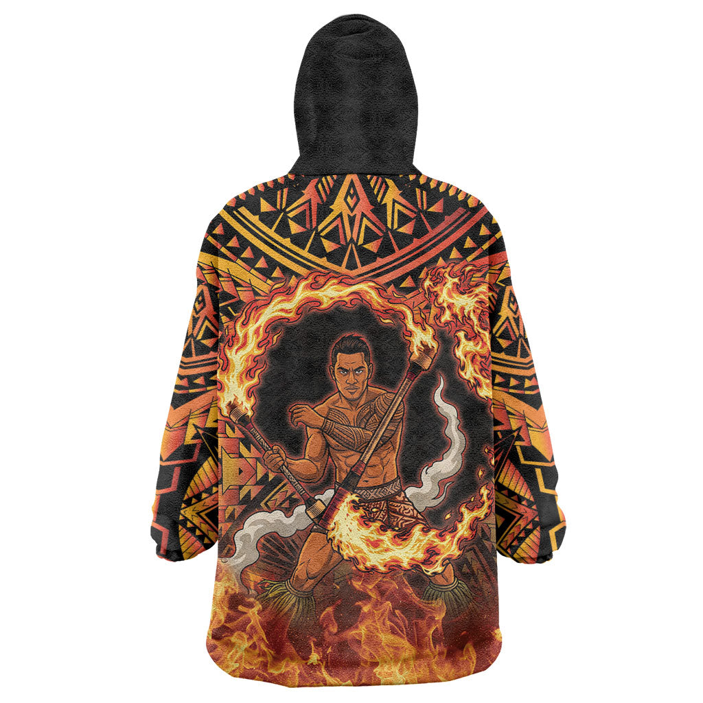 Samoa Siva Afi Dance Fireknife Wearable Blanket Hoodie Samoan Tribal Motif Dancing in the Fire LT9 - Polynesian Pride