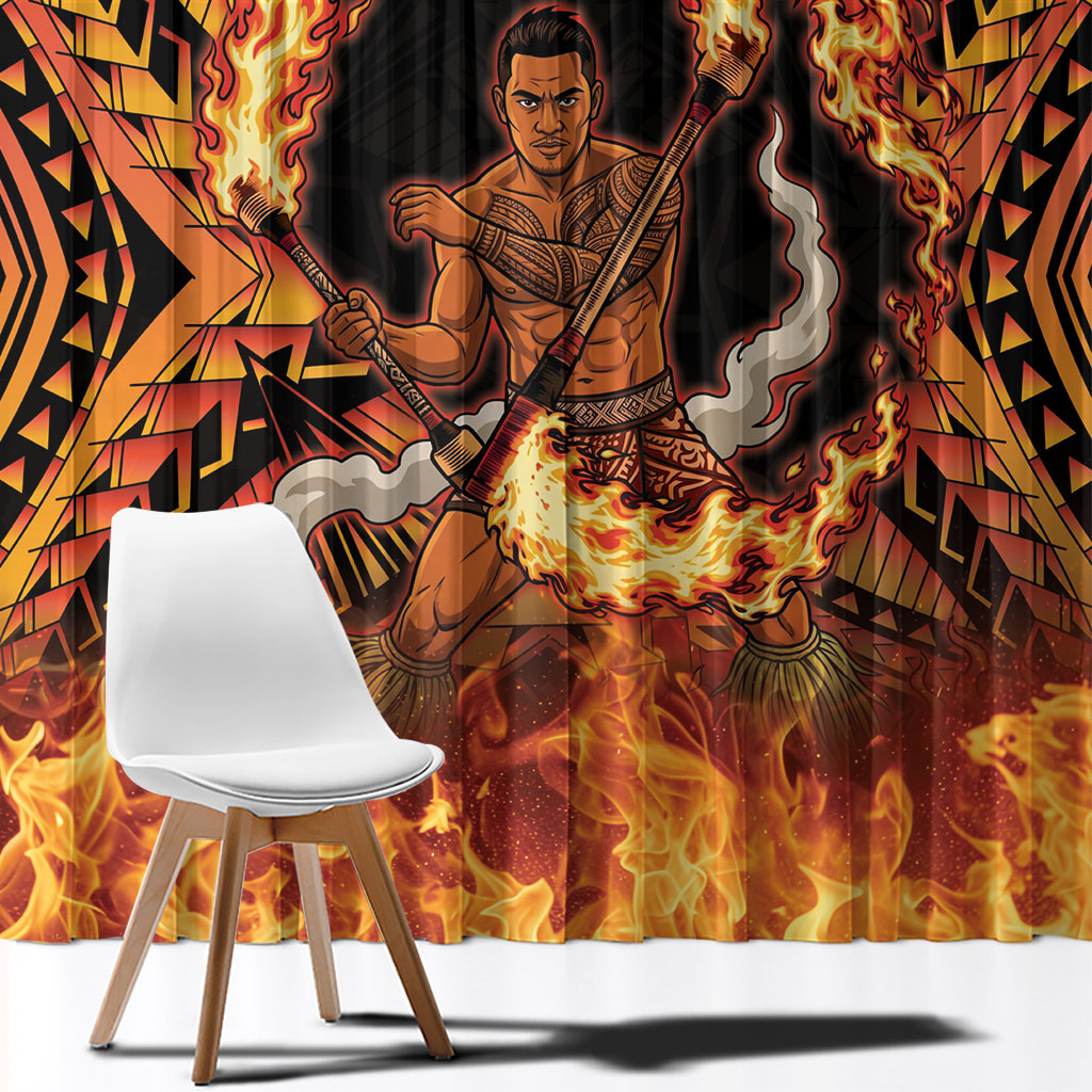 Samoa Siva Afi Dance Fireknife Window Curtain Samoan Tribal Motif Dancing in the Fire LT9 - Polynesian Pride