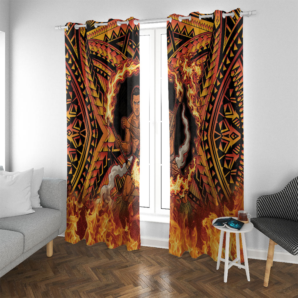 Samoa Siva Afi Dance Fireknife Window Curtain Samoan Tribal Motif Dancing in the Fire LT9 With Grommets Red - Polynesian Pride