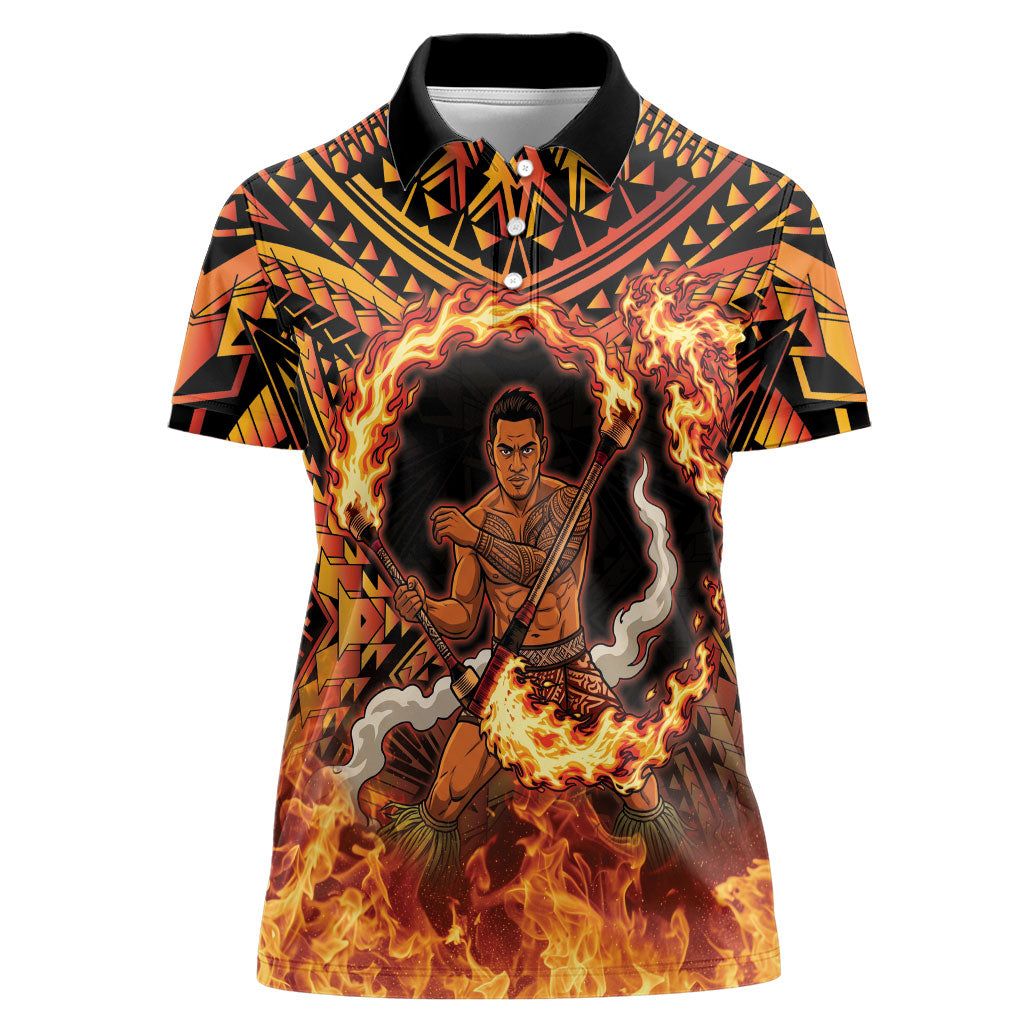 Samoa Siva Afi Dance Fireknife Women Polo Shirt Samoan Tribal Motif Dancing in the Fire LT9 Female Red - Polynesian Pride