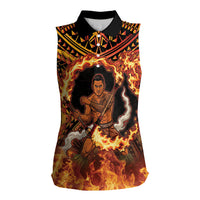 Samoa Siva Afi Dance Fireknife Women Sleeveless Polo Shirt Samoan Tribal Motif Dancing in the Fire LT9 Female Red - Polynesian Pride