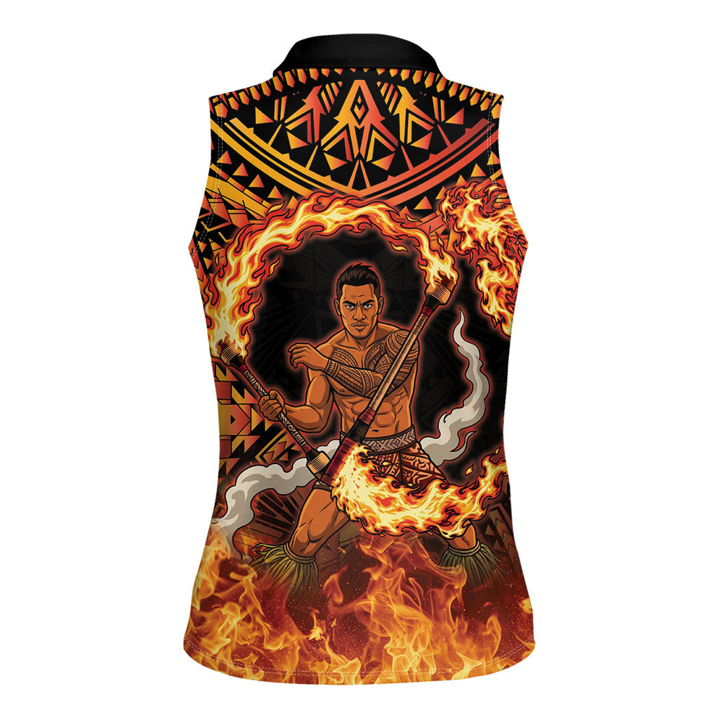 Samoa Siva Afi Dance Fireknife Women Sleeveless Polo Shirt Samoan Tribal Motif Dancing in the Fire LT9 - Polynesian Pride