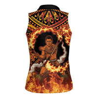 Samoa Siva Afi Dance Fireknife Women Sleeveless Polo Shirt Samoan Tribal Motif Dancing in the Fire LT9 - Polynesian Pride