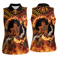 Samoa Siva Afi Dance Fireknife Women Sleeveless Polo Shirt Samoan Tribal Motif Dancing in the Fire LT9 - Polynesian Pride