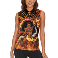 Samoa Siva Afi Dance Fireknife Women Sleeveless Polo Shirt Samoan Tribal Motif Dancing in the Fire LT9 - Polynesian Pride
