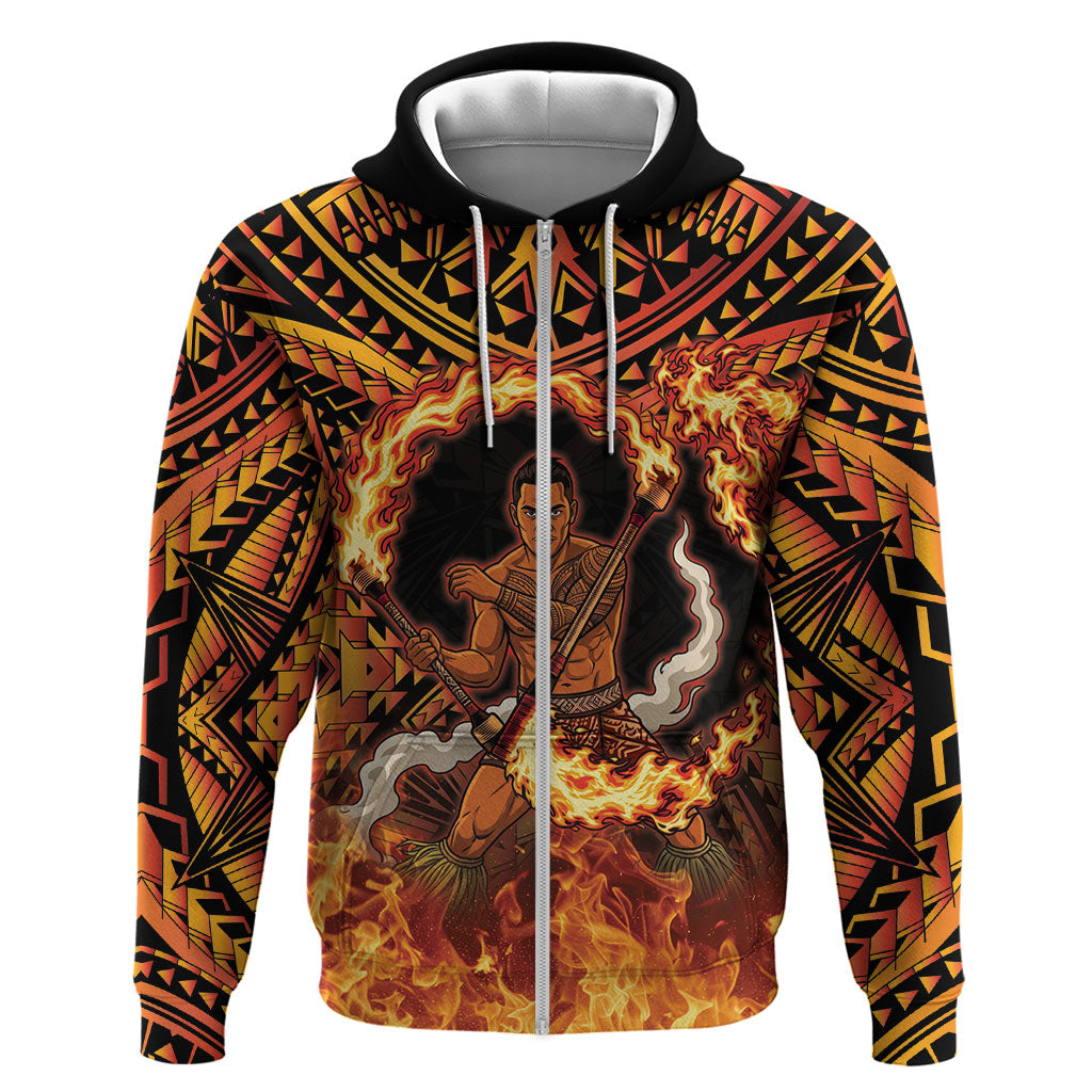Samoa Siva Afi Dance Fireknife Zip Hoodie Samoan Tribal Motif Dancing in the Fire LT9 Zip Hoodie Red - Polynesian Pride