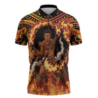 Samoa Siva Afi Dance Fireknife Zipper Polo Shirt Samoan Tribal Motif Dancing in the Fire LT9 Red - Polynesian Pride