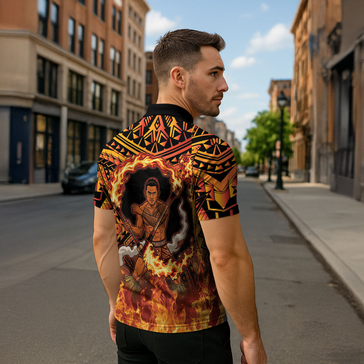 Samoa Siva Afi Dance Fireknife Zipper Polo Shirt Samoan Tribal Motif Dancing in the Fire LT9 - Polynesian Pride