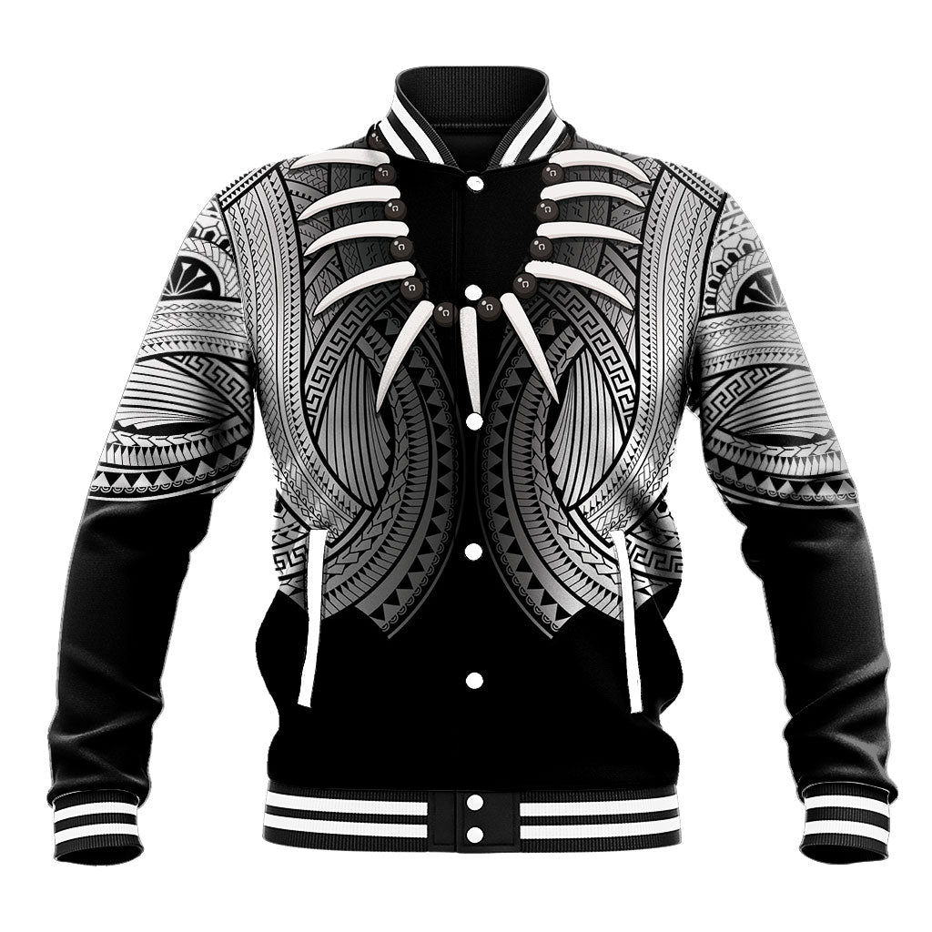 Samoan Ula Nifo Afi Tribal Baseball Jacket Polynesian Pattern LT9 Unisex Black - Polynesian Pride