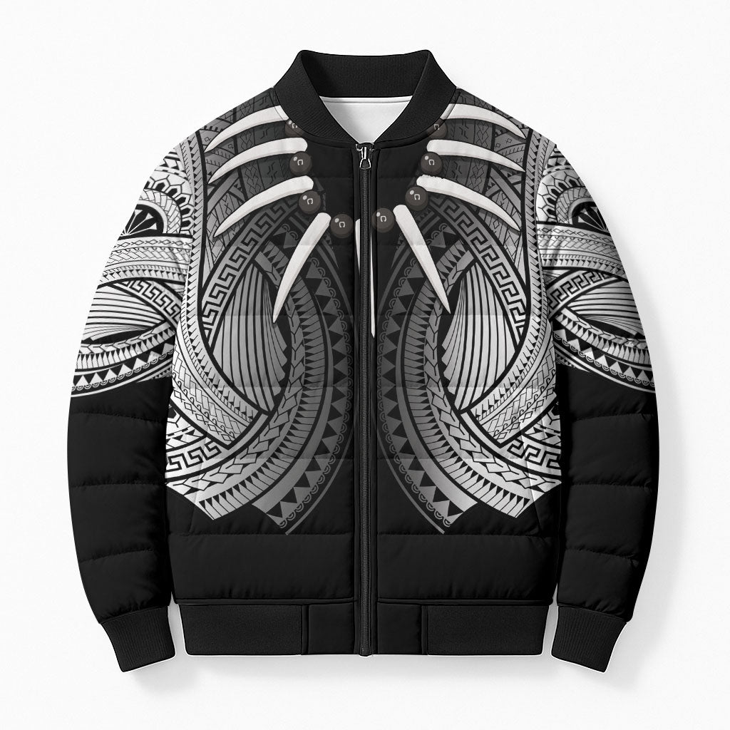 Samoan Ula Nifo Afi Tribal Bomber Puffer Jacket Polynesian Pattern LT9 Unisex Black - Polynesian Pride