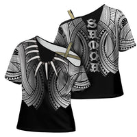 Samoan Ula Nifo Afi Tribal Cross Shoulder Shirt Polynesian Pattern LT9 - Polynesian Pride
