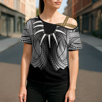Samoan Ula Nifo Afi Tribal Cross Shoulder Shirt Polynesian Pattern LT9 - Polynesian Pride