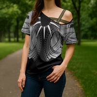 Samoan Ula Nifo Afi Tribal Cross Shoulder Shirt Polynesian Pattern LT9 - Polynesian Pride